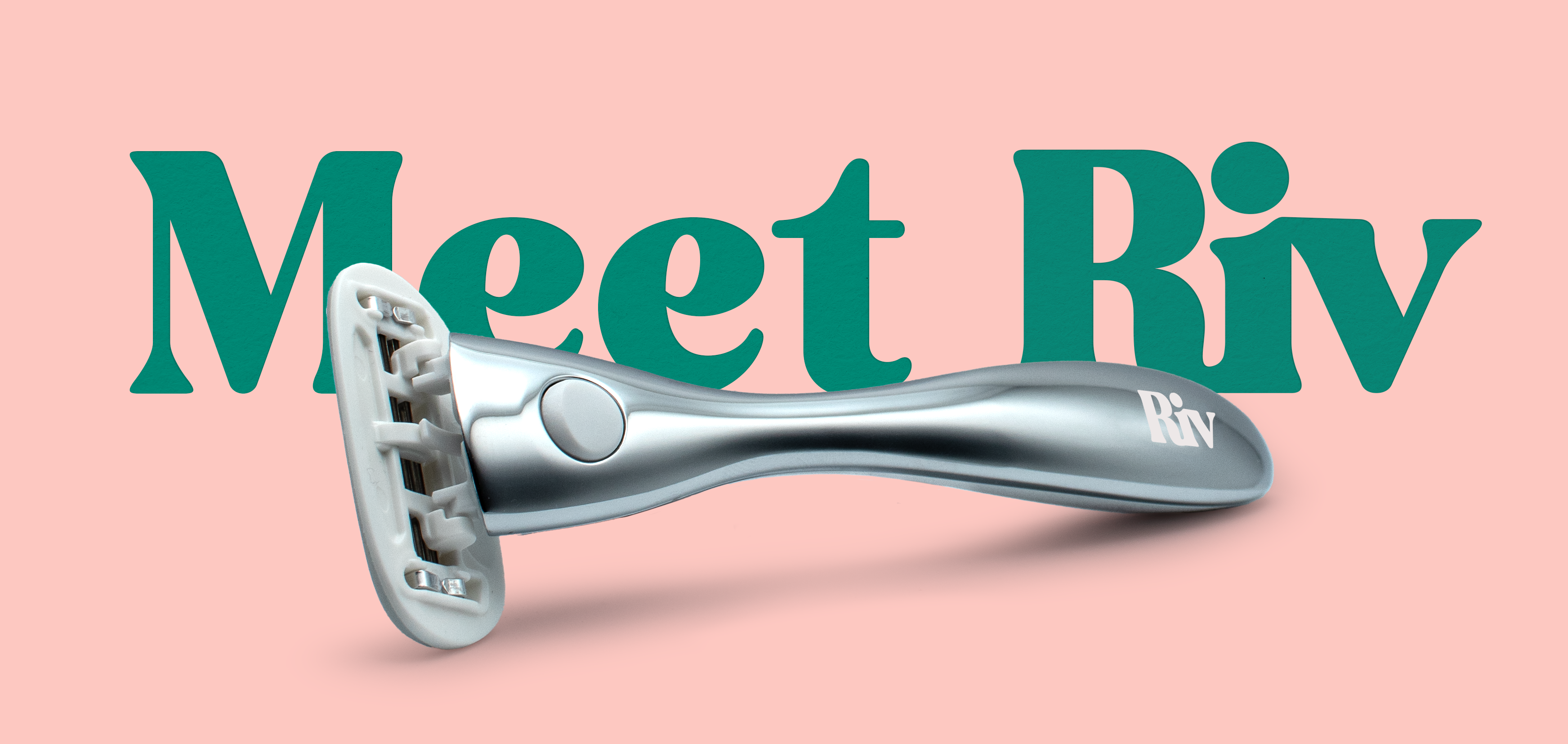 Meet Riv text with razor overlay on pink backgound